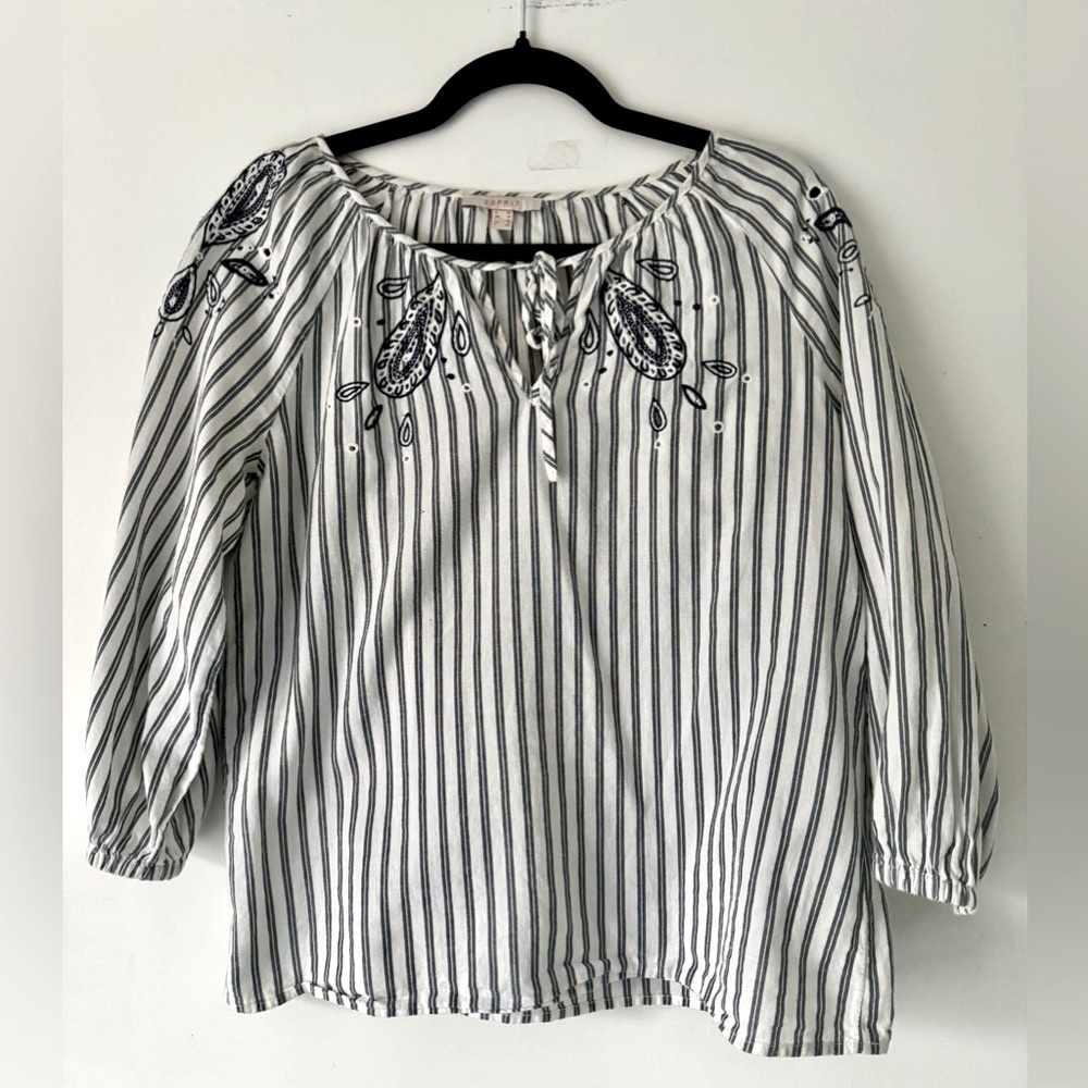 Esprit Striped Navy and White Women's Top size small